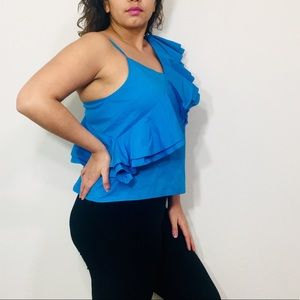 Spaghetti Over The Shoulder Ruffle Blouse